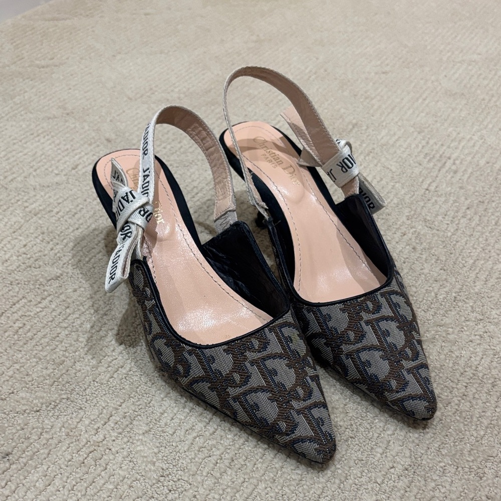 Dior Women's Patterned Slingback Heels - Black and Brown